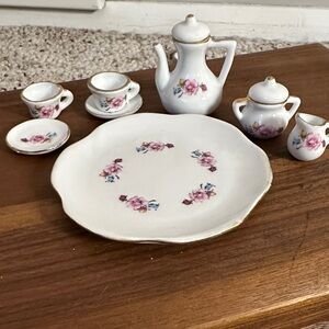 Miniature Porcelain 9 Piece Tea Set with Rose Pattern